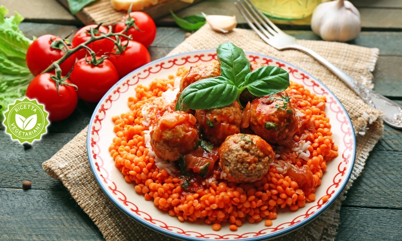 polpette di lenticchie su letto di lenticchie